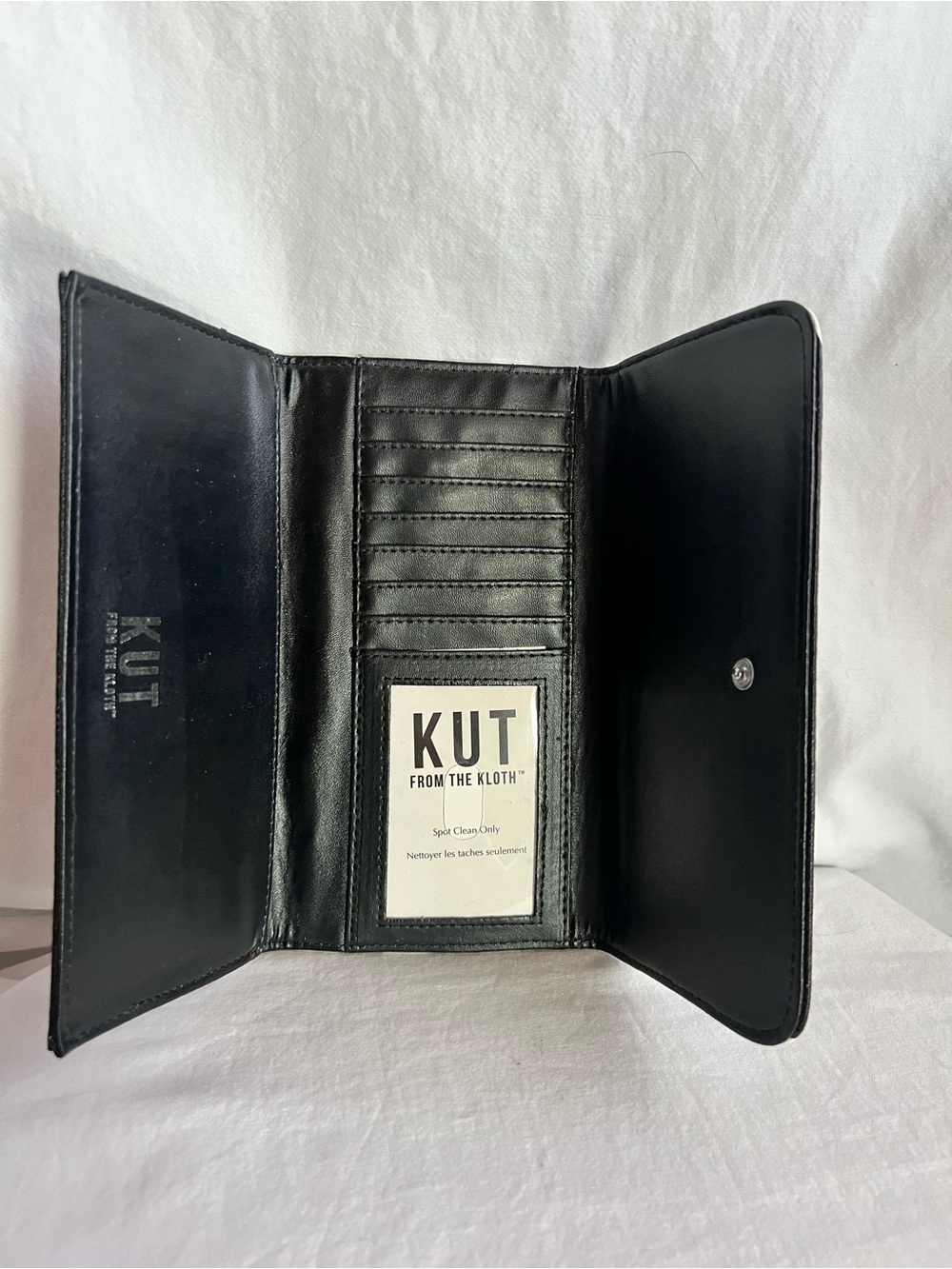 KUT From The Kloth Wallet Black White Stripe Snap Closure 7.5”